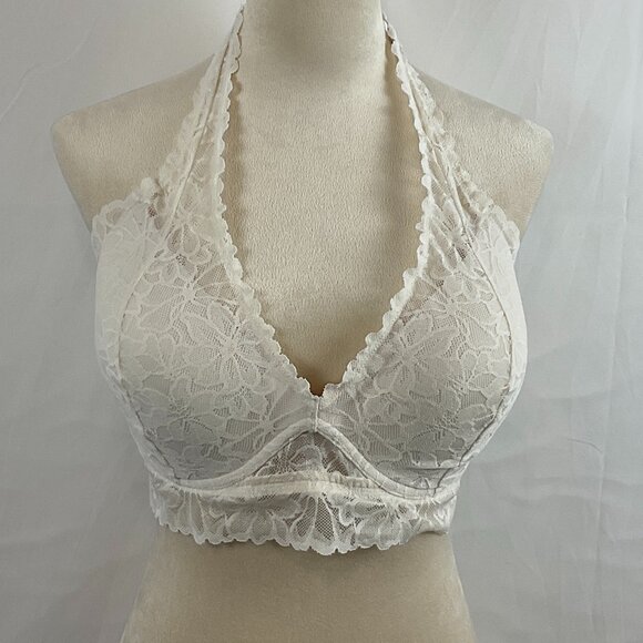 Pink Victoria's Secret Push Up Bralette L DD White Lace Halter New NWT - Picture 1 of 8